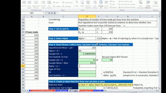 Excel 2013 Statistical Analysis #57: 1 Tail Right Mean Hypothesis T Test P-value & Critical Value смотреть онлайн
