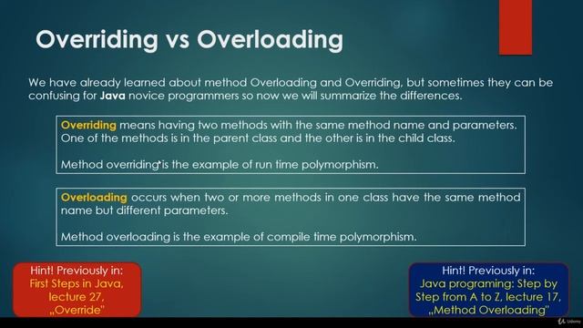 17# Overloading vs. overriding in Java | Java Programming: Step by Step from A to Z смотреть онлайн