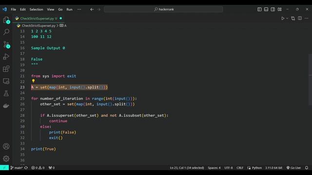Check Strict Superset- HackerRank (Python) смотреть онлайн