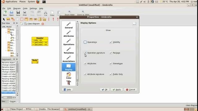 Umbrello UML Modeller - Creating Class Diagram