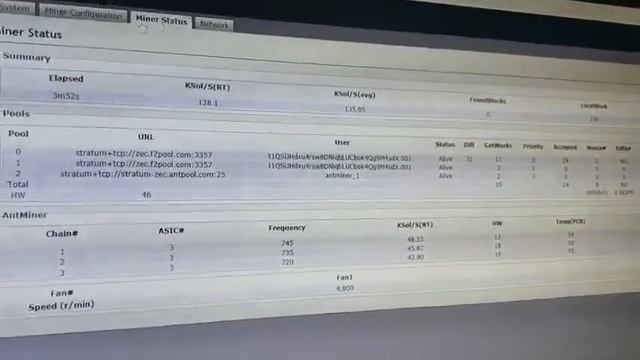 Antminer Z11 Live Hashrate Testing 135Sol/s смотреть онлайн