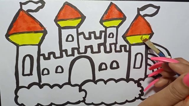 how to draw castle in the air |drawing for kid|draw paint coloringIABCD rhyme song for kid смотреть онлайн