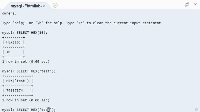 MySQL hex строковая функция смотреть онлайн