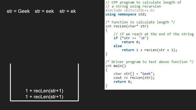Program for length of a string using recursion | GeeksforGeeks смотреть онлайн