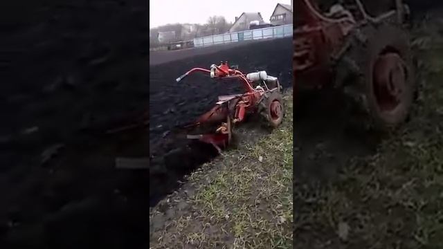 Мотоблок Мотор сич пашет оборотным плугом на автомате. Часть 2. смотреть онлайн