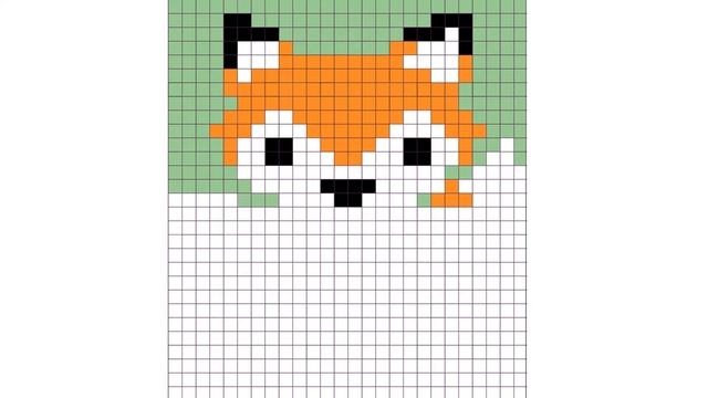 Рисунок лисы по клеточкам. Пиксель рисунок.Drawing of a fox by pixels. Pixel drawing. смотреть онлайн