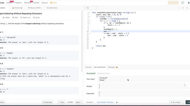 Leet Code - 3. Longest Substring Without Repeating Characters [Medium] [Golang] смотреть онлайн
