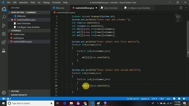 Addition of Matrix program in Java смотреть онлайн