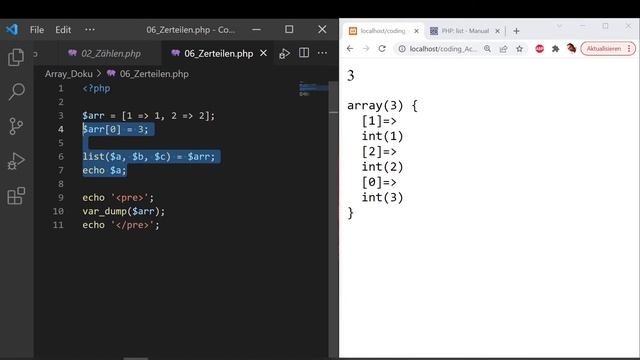 Arrays - ZERLEGEN array_chunk(), list(), extract() [PHP Doku - Funktionsreferenz] смотреть онлайн