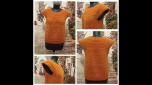 Кофточка "Рыжий пушистик" спицами с круглой кокеткой из пуха норки. Часть 2. Вязание ростка.