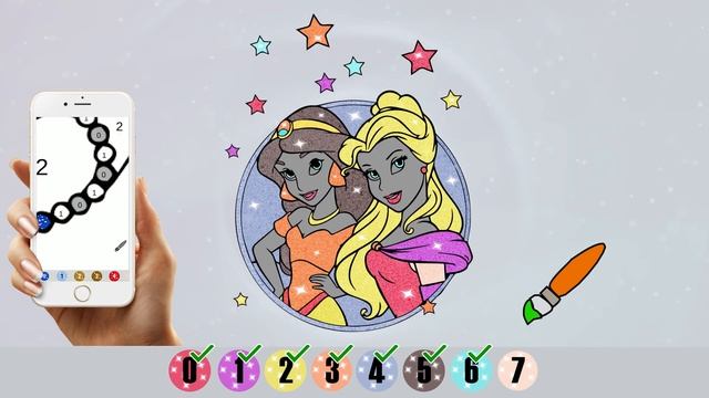 Princess Glitter Coloring and Painting Barbie Dresses | Disney Glitter Colour By Number Pages смотреть онлайн