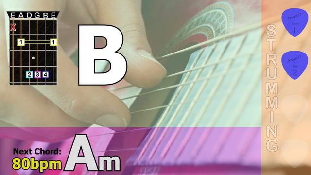5 minute guitar chord transition practice B - Am - 80bpm смотреть онлайн