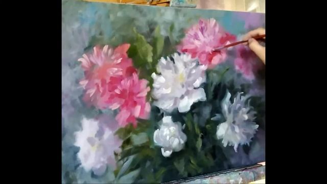 Peonies Painting Original Art Flowers Canvas смотреть онлайн