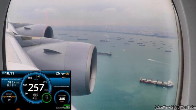 Airbus A380-800 (388) Landing In Singapore. Speed And Altitude Recording