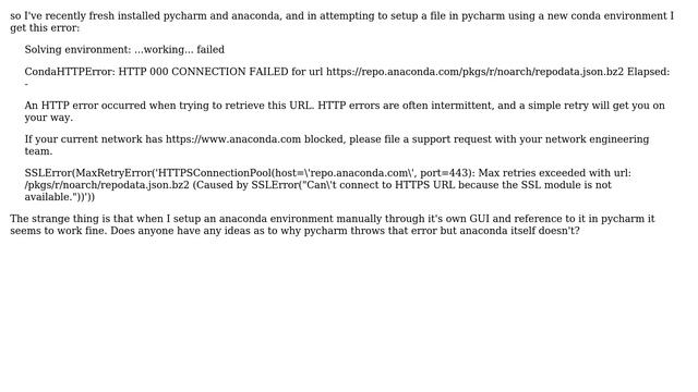 Unix & Linux: Creating an anaconda environment through pycharm gives HTTP error смотреть онлайн