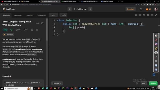 2389 Longest Subsequence With Limited Sum | LeetCode JAVA HINDI | TreeMap Prefix Sum | смотреть онлайн