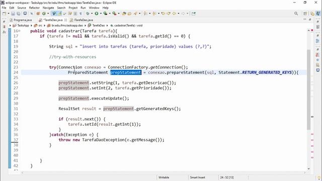 Aula 07 - Padrão DAO - Parte 4 - Interface para o TarefaDao e Uso do Try-With-Resources [Sem Libras смотреть онлайн