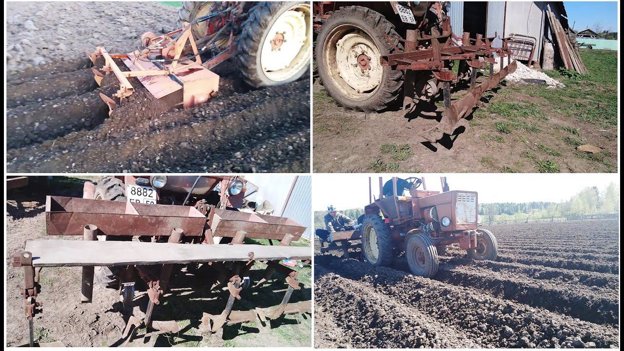 Самодельный окучник-сажалка, фрезерование и посадка картофеля на тракторе Т-25 смотреть онлайн