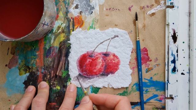 ДВЕ ВИШНИ |Акварель на самодельной бумаге❤ смотреть онлайн