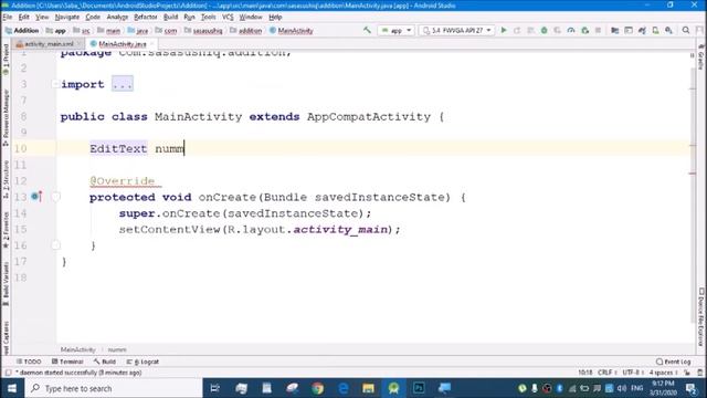How to add two numbers without using any buttons in android studio 3.5.3 | Android app video#20 смотреть онлайн