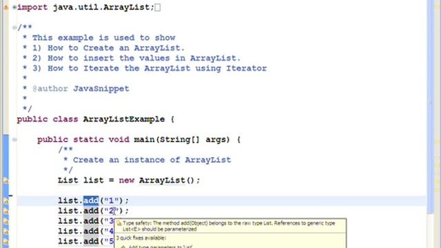ArrayList Example смотреть онлайн