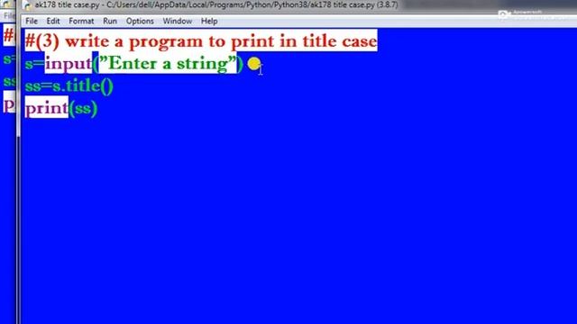 Python program O level used function s. upper, s. lower. s. capitalize, s. partition, s. titile смотреть онлайн