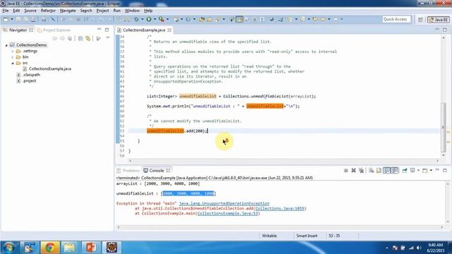 Collections (UnModifiableList method) | Java Collection Framework смотреть онлайн