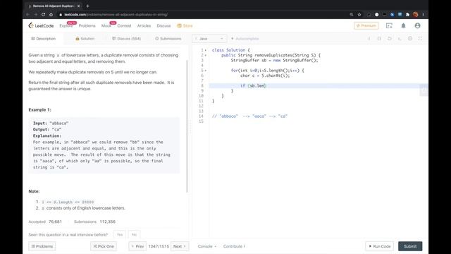 LeetCode - Remove All Adjacent Duplicates In String смотреть онлайн