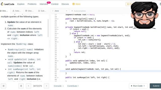 Leetcode Question 307 "Range Sum Query - Mutable" in Java смотреть онлайн