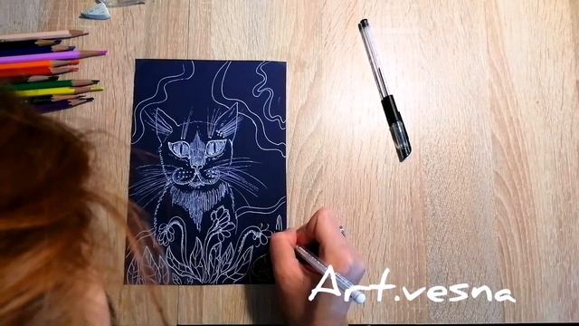 Уроки рисования. Котик. Рисуем цветными карандашами. смотреть онлайн