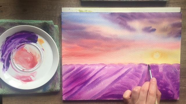 How to Paint Lavender Field in Watercolor| Как рисовать лавандовое поле акварелью смотреть онлайн