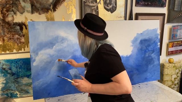 Картина акрилом. Нарисовать облака за 20 минут / Рисуем небо / Мастер класс смотреть онлайн