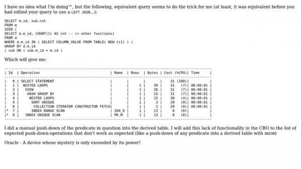 Databases: Nested table as condition prevents using index (3 Solutions!!)