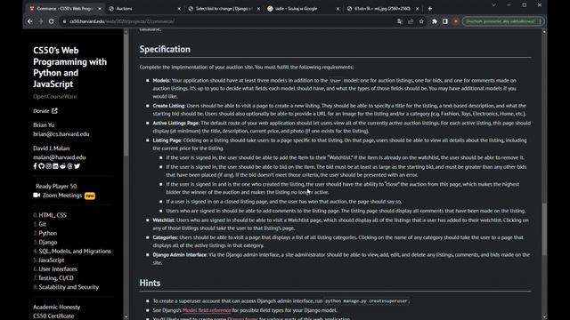 CS50 WEB Project 2 Commerce - demonstration смотреть онлайн