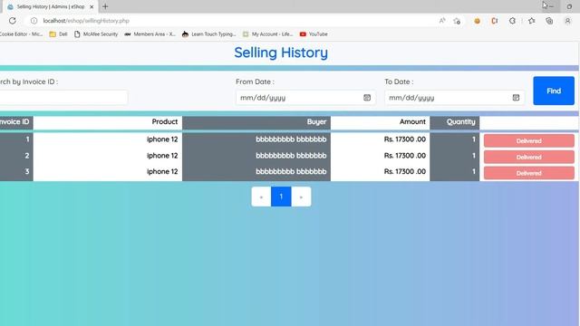 Program the product selling history page including product searching, daily selling product process смотреть онлайн