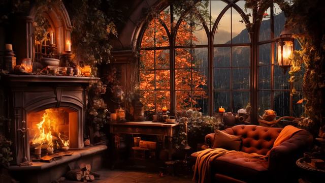 Cozy Autumn Cottage Rain Ambience With Relaxing Piano Music And Fireplace Sounds For Sleeping