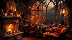 Cozy Autumn Cottage Rain Ambience with Relaxing Piano Music and Fireplace Sounds for Sleeping