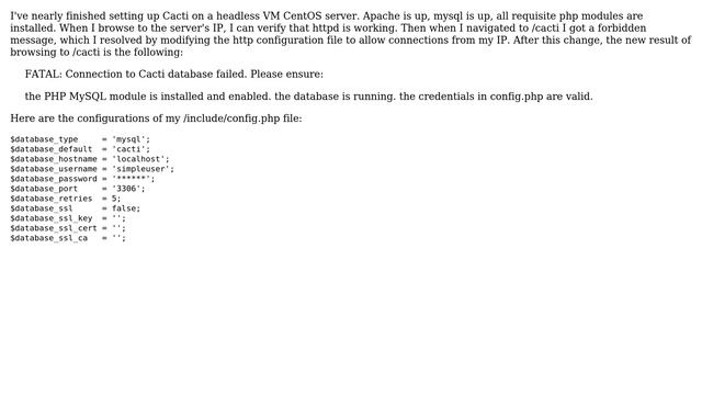 CentOS - FATAL: Connection to Cacti database failed смотреть онлайн