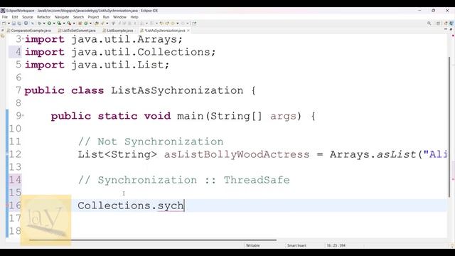 ListAsSynchronization | converting list to Synchronization mechansim | ThreadSafe List | Core Java смотреть онлайн
