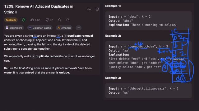 LeetCode 1209. Remove All Adjacent Duplicates in String II - Stack - Python 3 смотреть онлайн