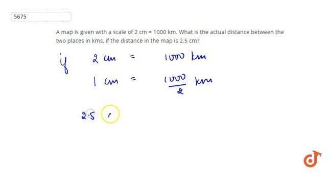 A map is given with a scale of 2 cm = 1000 km. What is the actual distance between the two place... смотреть онлайн