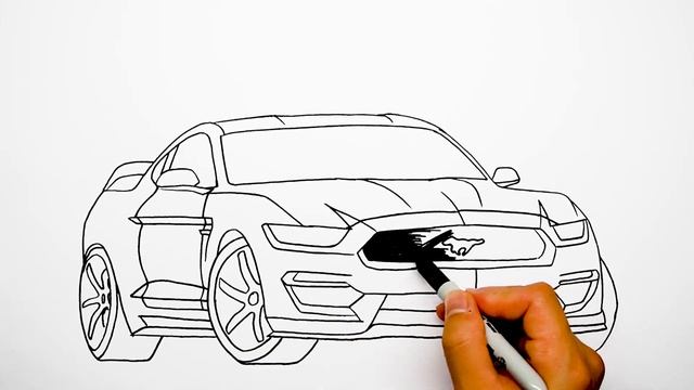 How to draw a car - Ford Mustang - Step by step смотреть онлайн