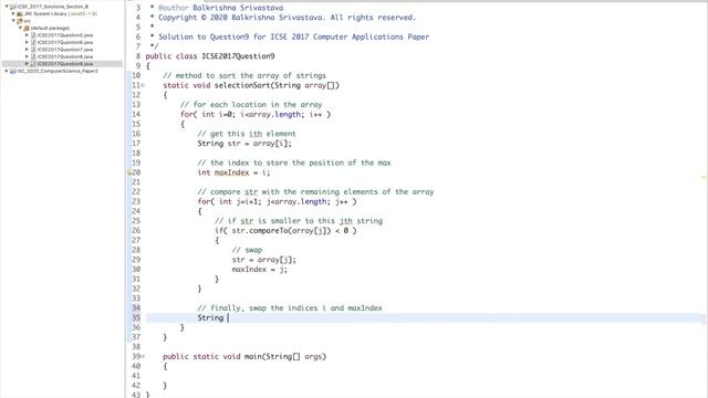 ICSE Computer Applications 2017 Q9 Solved | Java Program | Selection Sort array of Strings смотреть онлайн