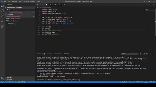 PYTHON | TUTORIAL 3 | REGRESSION 1| PREPROCESSING OF DATA (STOCK-MARKET PREDICTION) смотреть онлайн