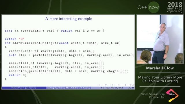 C++Now 2018: Marshall Clow “Making Your Library More Reliable with Fuzzing” смотреть онлайн