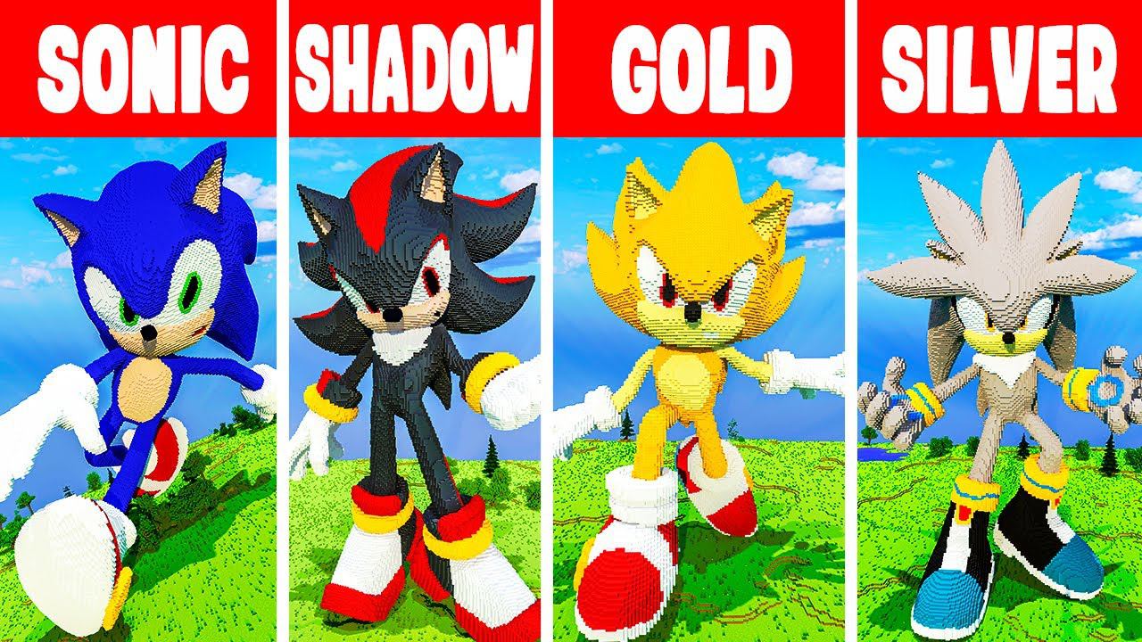 Minecraft ALL SONICS STATUE BUILD CHALLENGE. SONIC Vs SHADOW SONIC Vs GOLD SONIC Vs SILVER SONIC