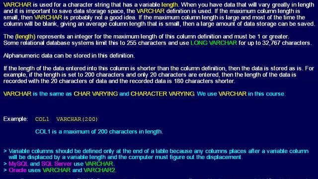 SQL 033 Data Types, Character String Data, VARCHAR смотреть онлайн