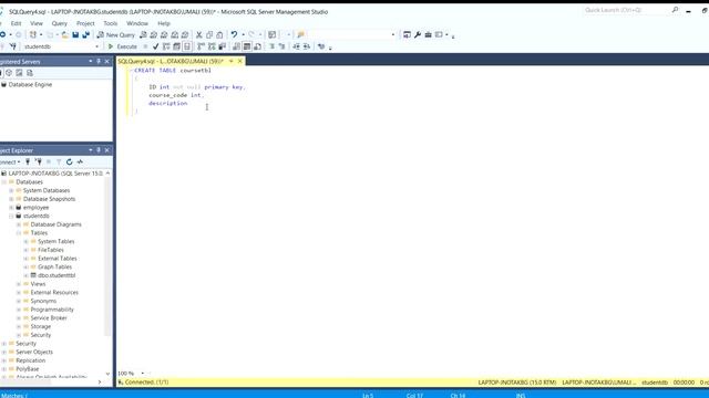 Creating Table using query in Microsoft SQL Server Management Studio - Part 2 смотреть онлайн
