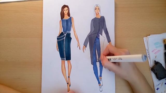 Fashion sketch | Фешн скетчинг - деловой костюм скетч №2 | Inna Wolf смотреть онлайн