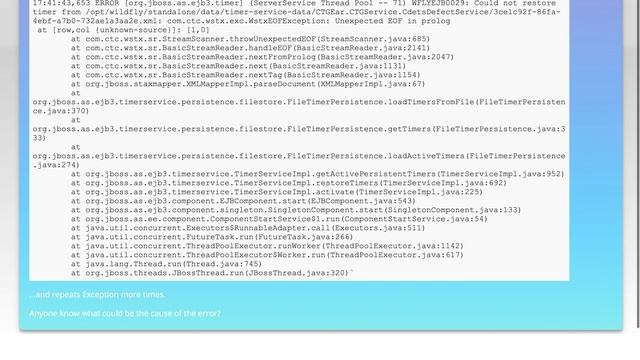 WFLYEJB0029: Could not restore timer from ... com.ctc.wstx.exc.WstxEOFException: Unexpected EOF ... смотреть онлайн